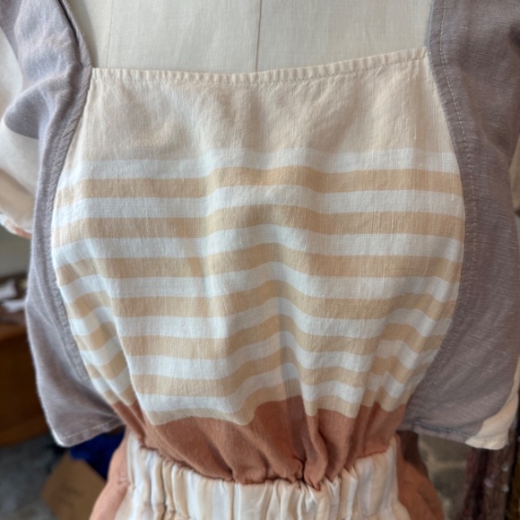 Anthropologie Beige and White Striped Short Jumpsuit - Picture 5 of 7